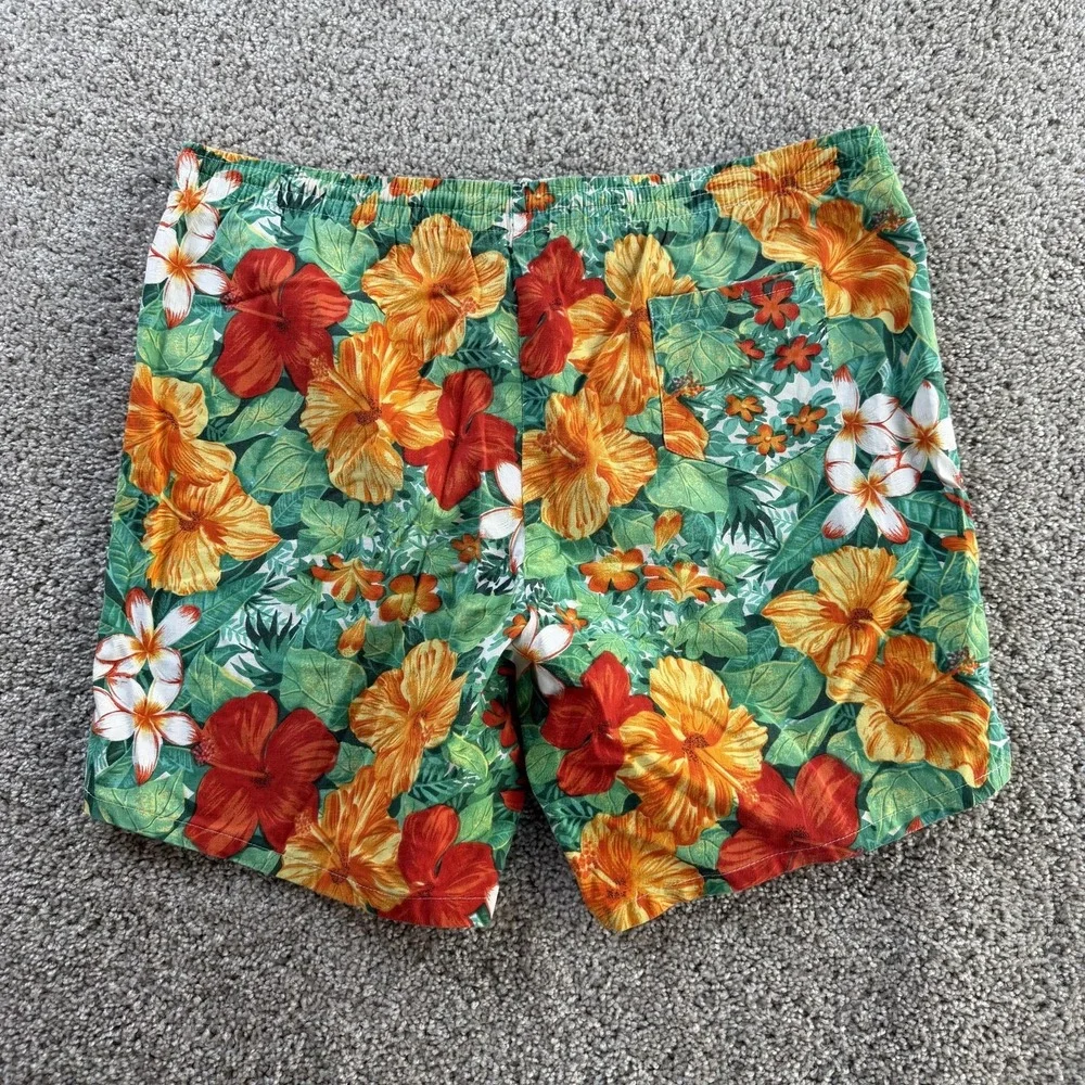 Vintage Hawaiian Shorts Mens Large Tropical Floral Cotton 7 Inseam Summer
